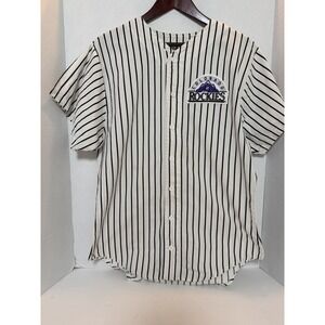 Vtg 1990s Colorado Rockies Button Up Jersey Pinstripes Locker Line Lrg Size 214